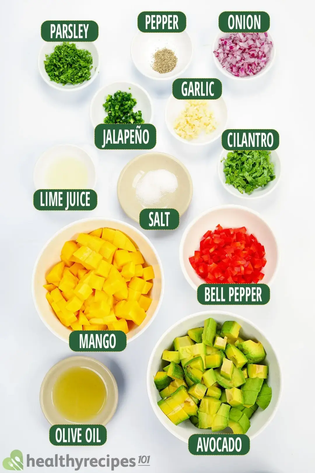 ingredients for mango avocado salsa