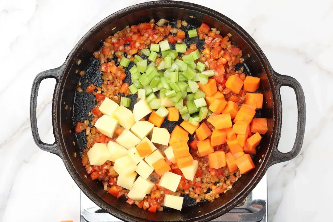 5 Add the celery potatoes and carrots for beef soup