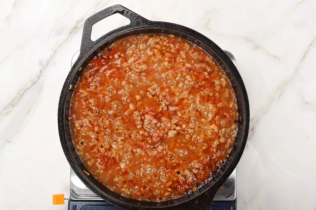 5 Simmer everything together with chicken stock