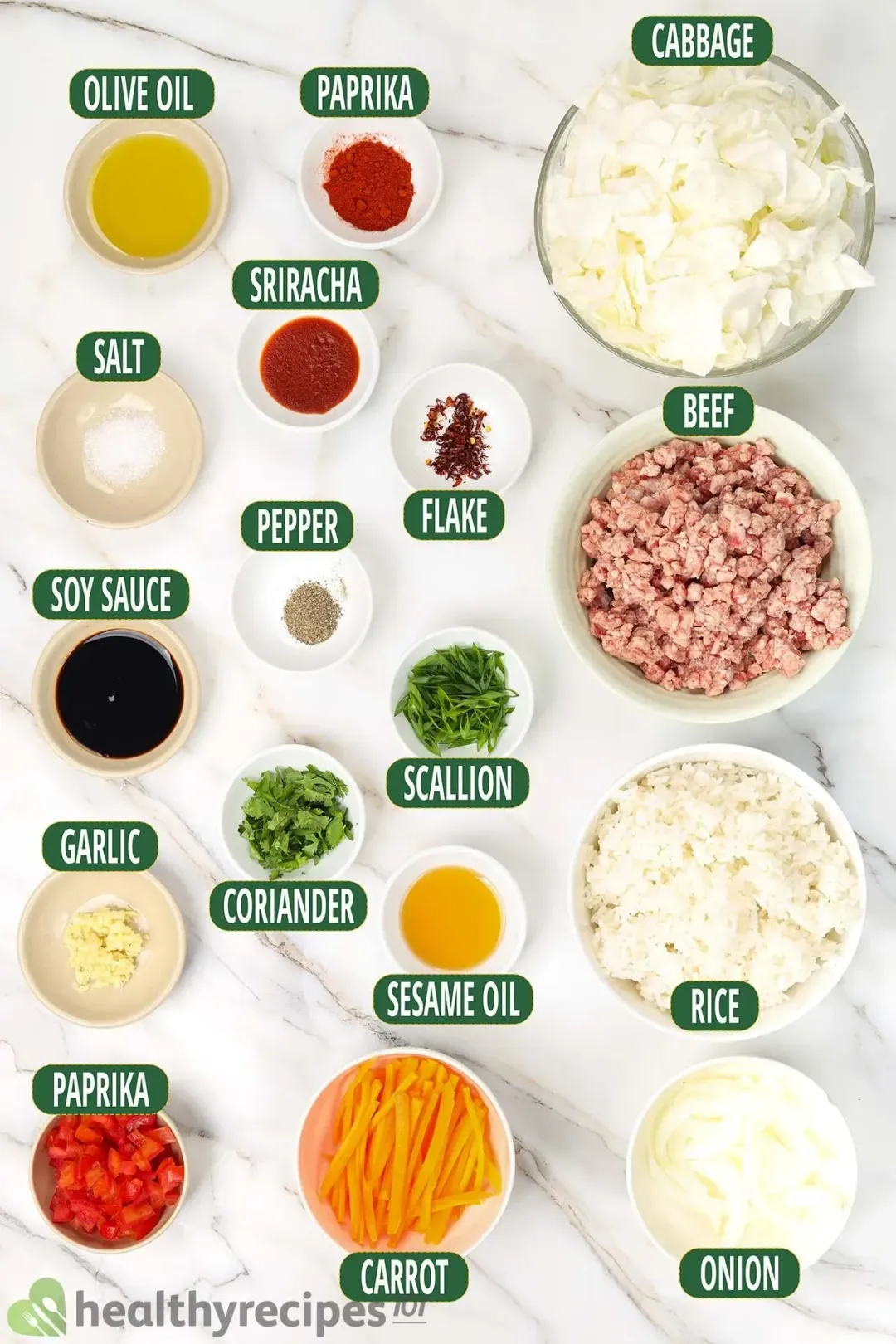 Ground Beef and Cabbage Ingredients
