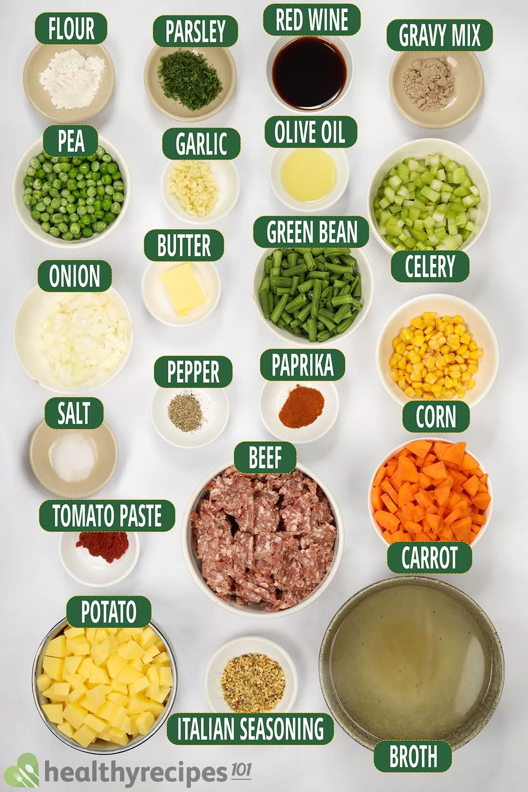 ingredient bowls for ground beef soup