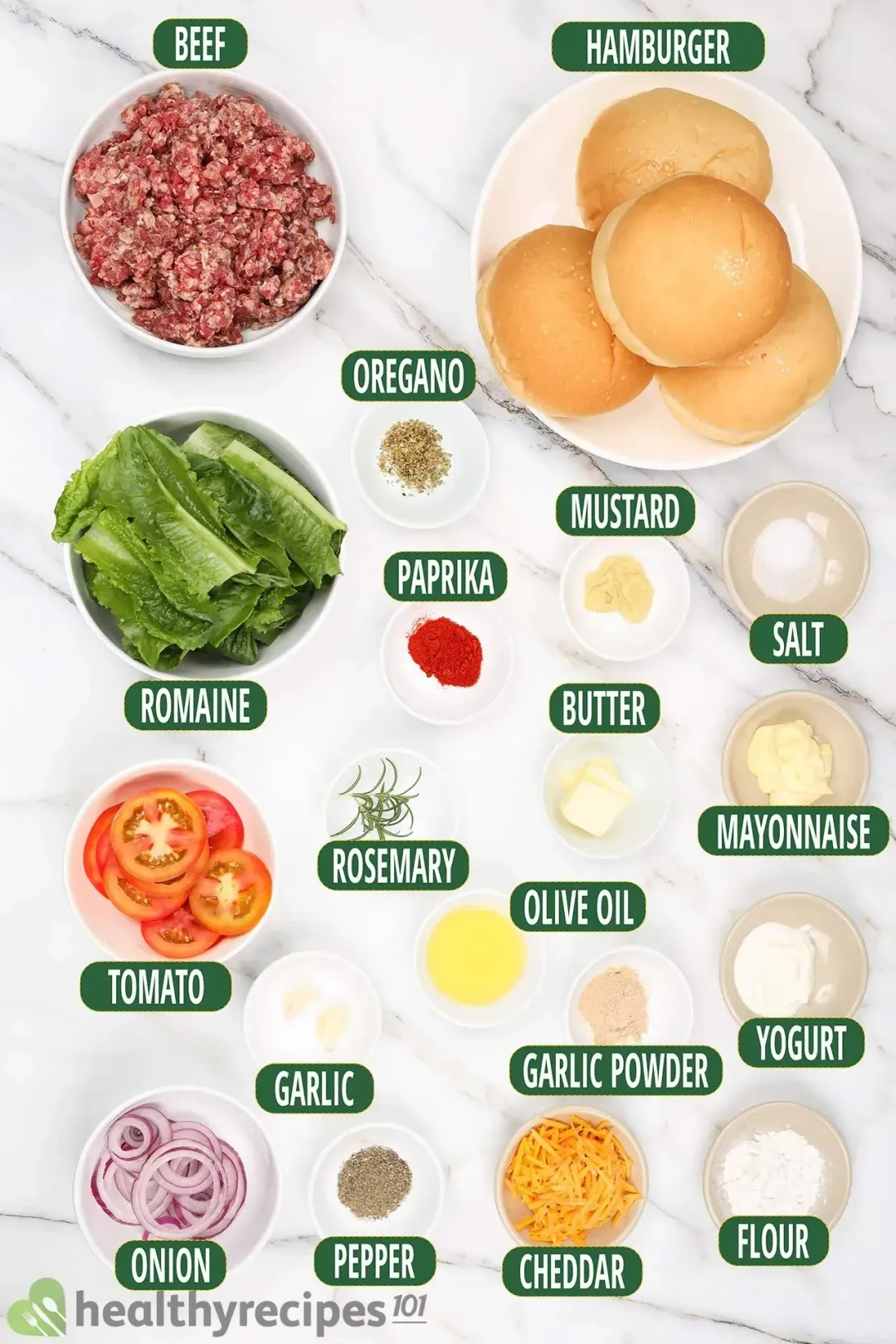 ingredients for beef burger