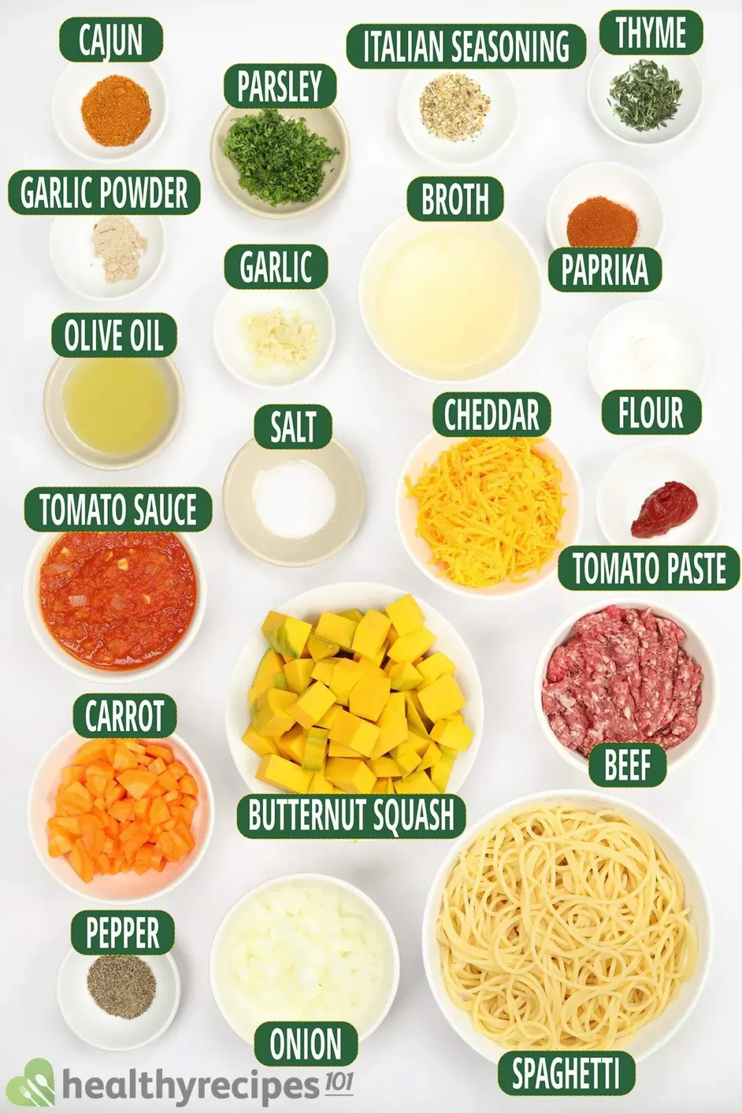 Ingredients for Beefy Butternut Squash Pasta
