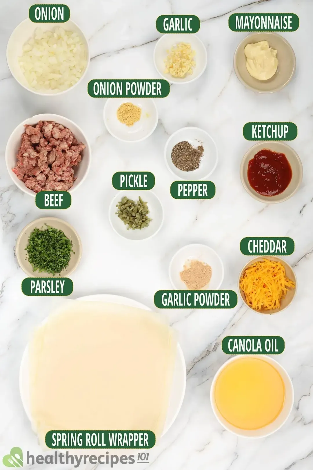 Ingredients for Cheeseburger Egg Rolls