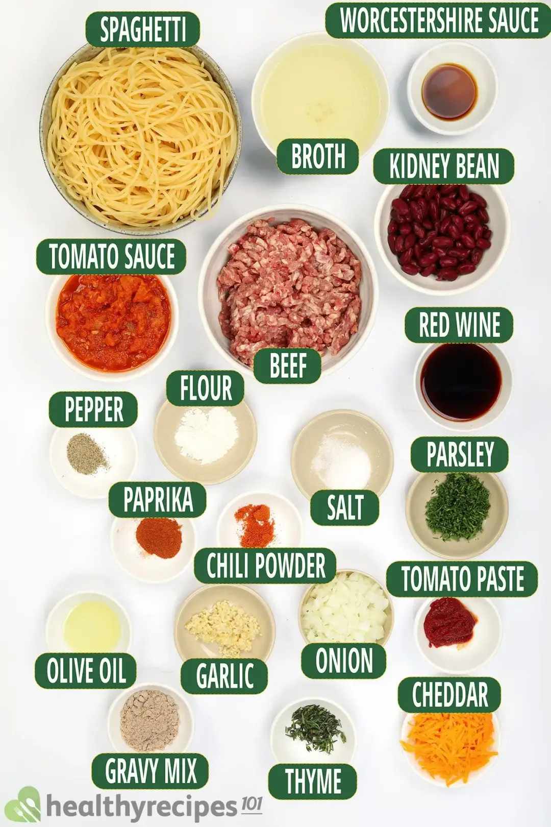 ingredients for chili spaghetti