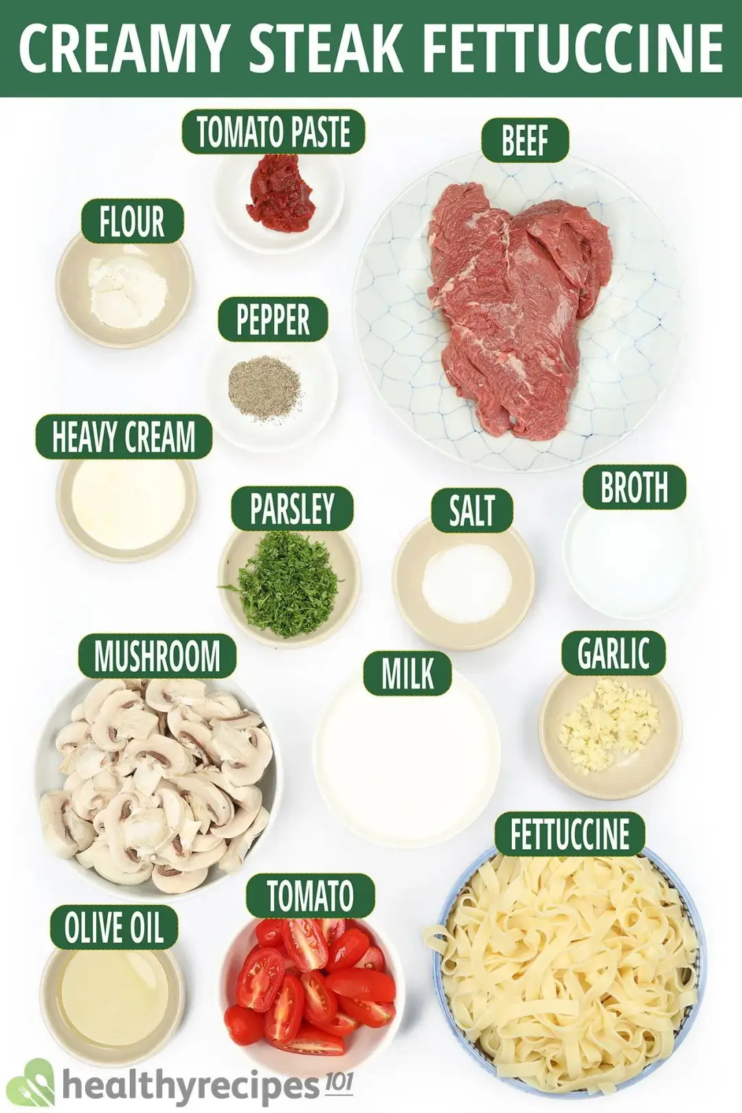 Ingredients for Creamy Steak Fettuccine