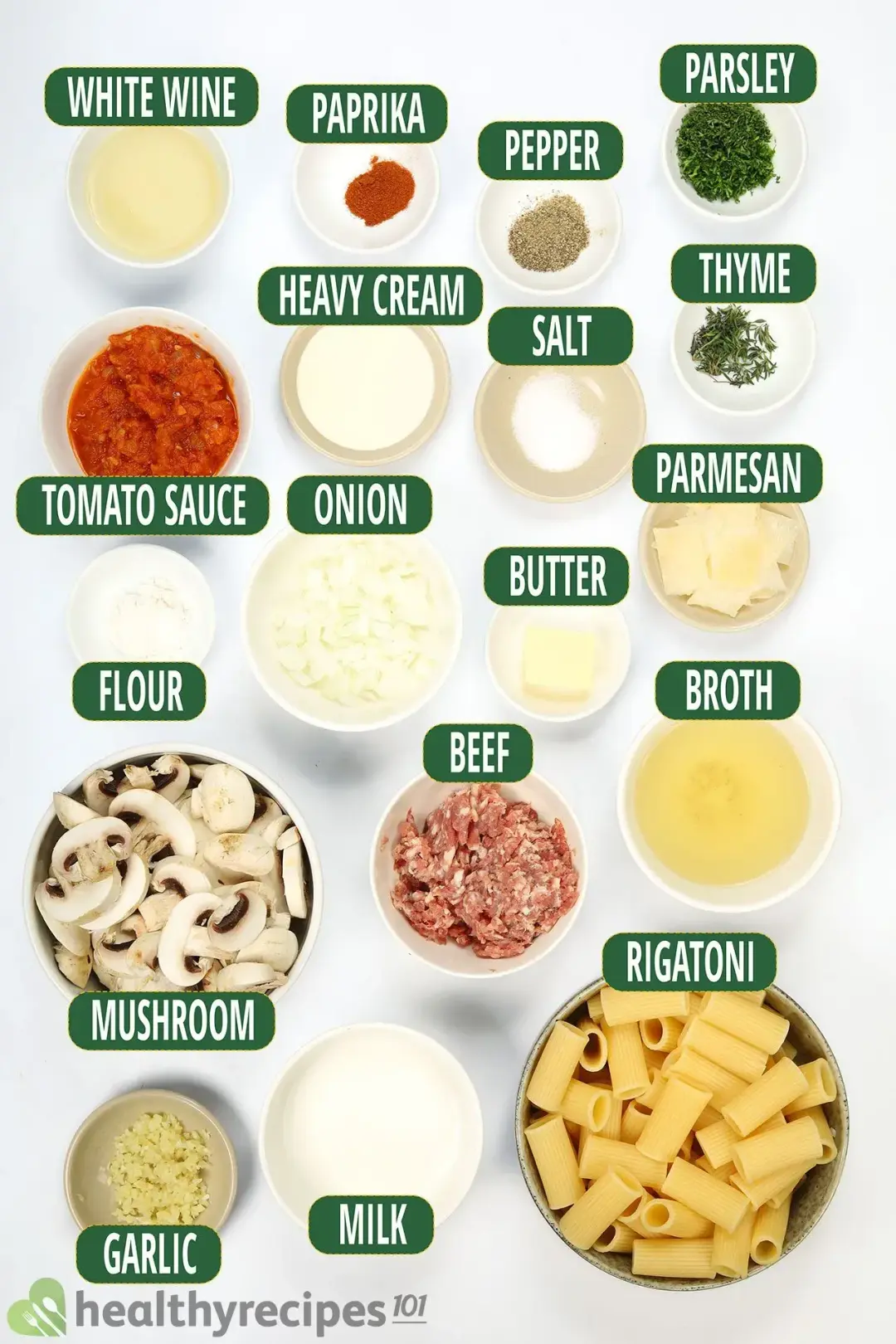 ingredients for Creamy Tomato Rigatoni Pasta