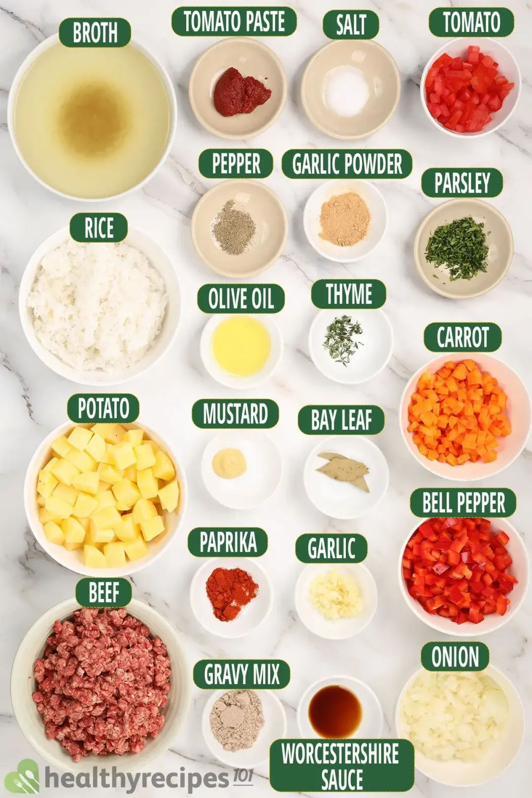 Main Ingredients for Ground Beef and Potatoes
