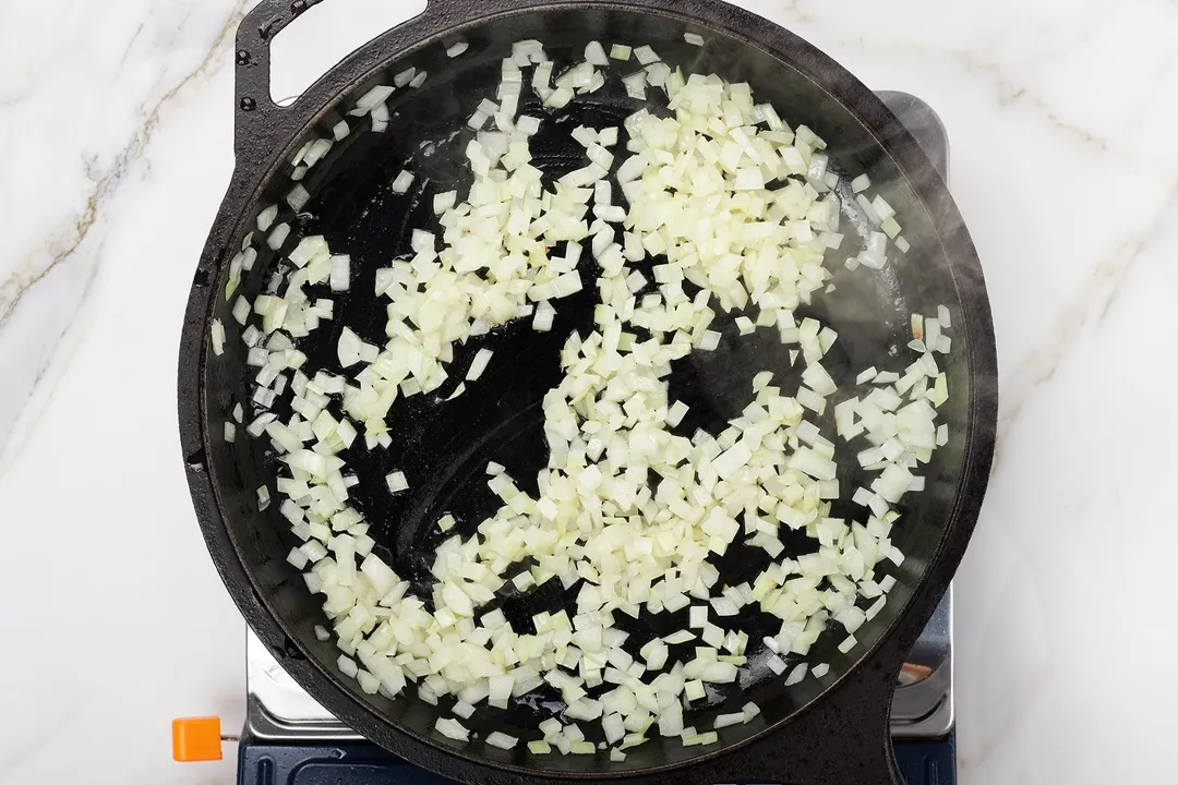 sauté onion on a cast iron skillet