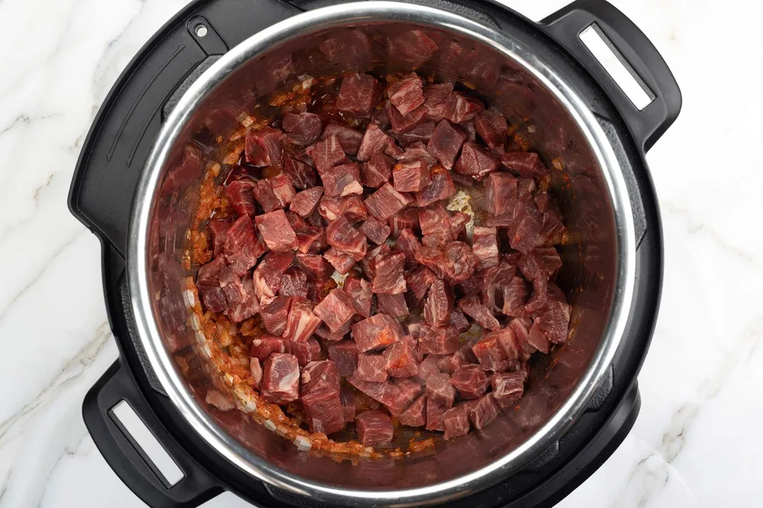cubed beef chunks in an instant pot