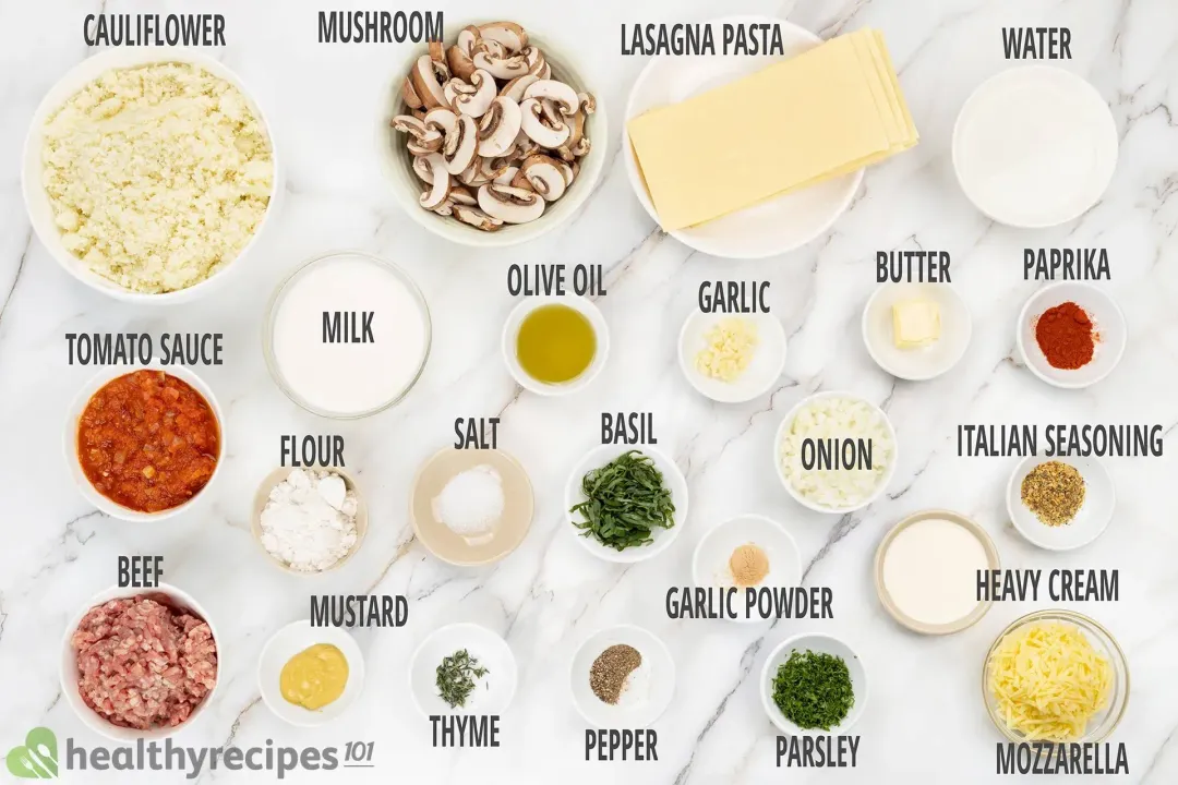 main ingredients for cauliflower lasagna