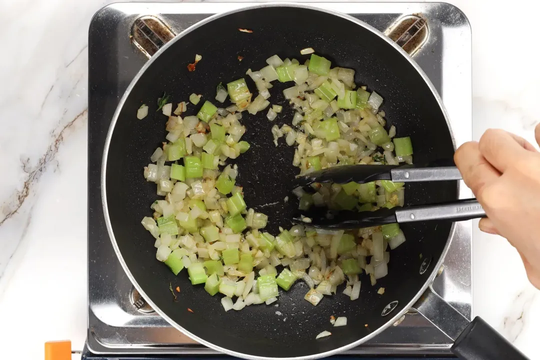 saute the vegetables with spices in butter and olive oil