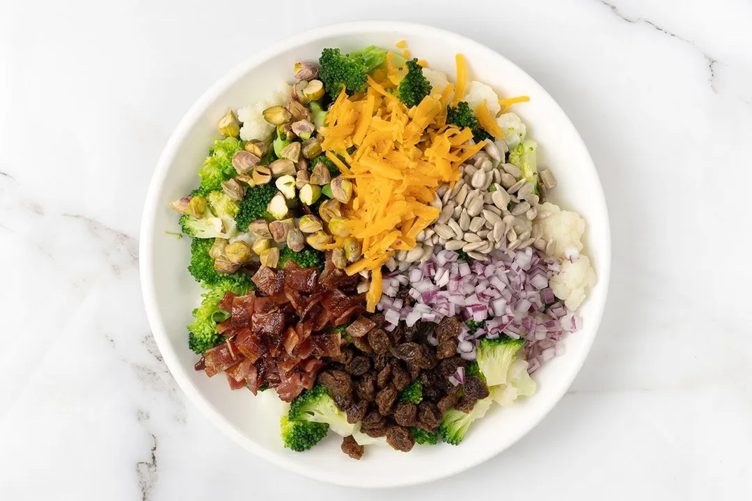 broccoli florets, cauliflower and other ingredients for salad