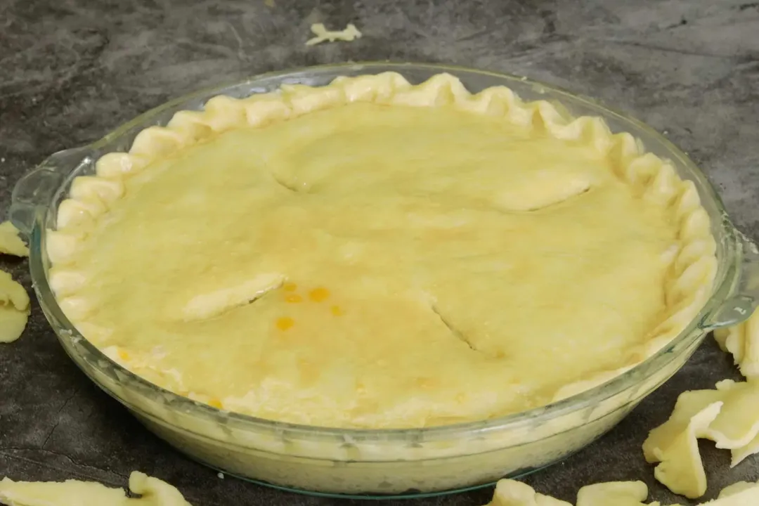 An unbaked chicken pot pie