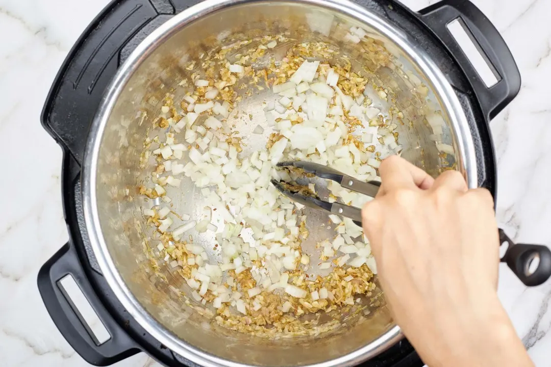 Brown the onion for instant pot curry