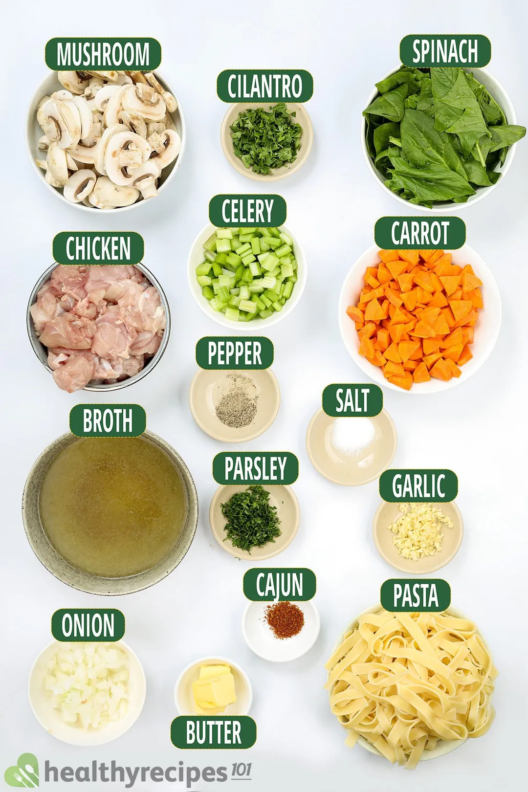 ingredient bowls for chicken noodle soup