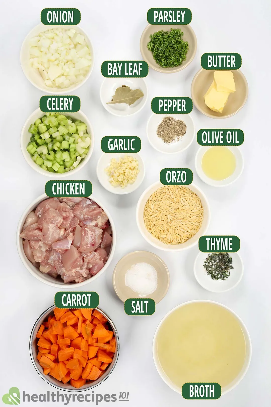 ingredient bowls for chicken orzo soup