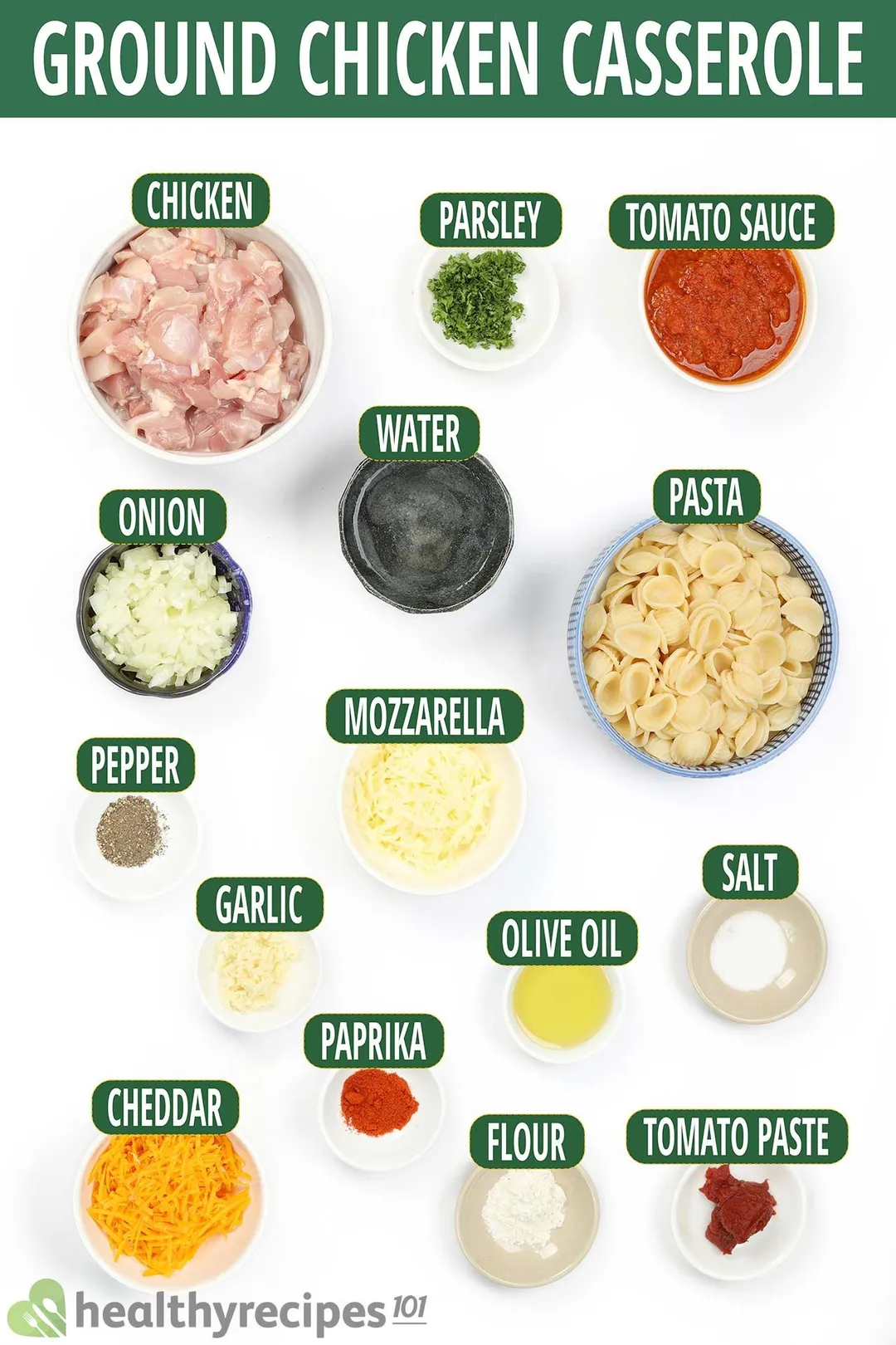 ingredient bowls for ground chicken casserole