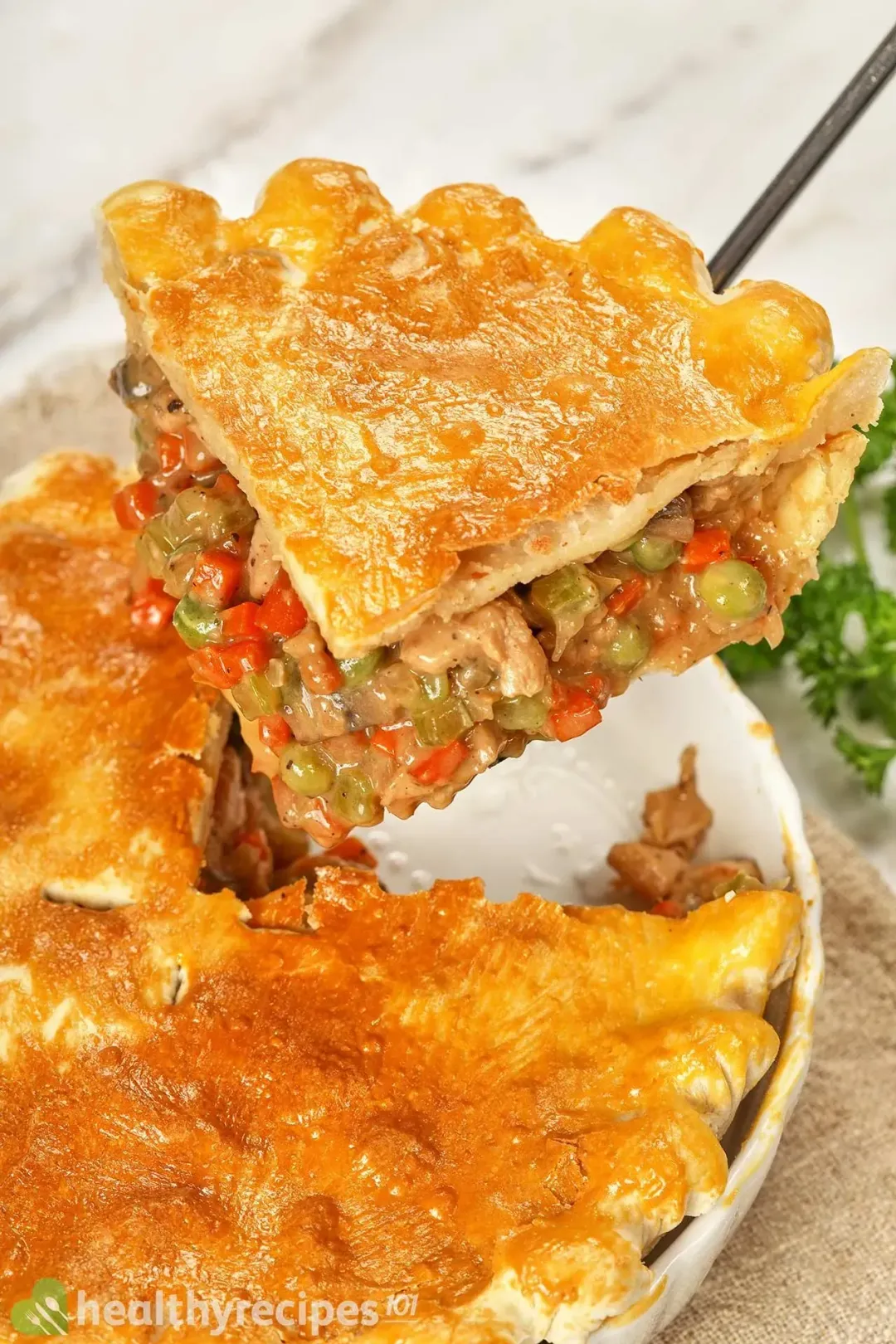 Homemade chicken pot pie in an air fryer