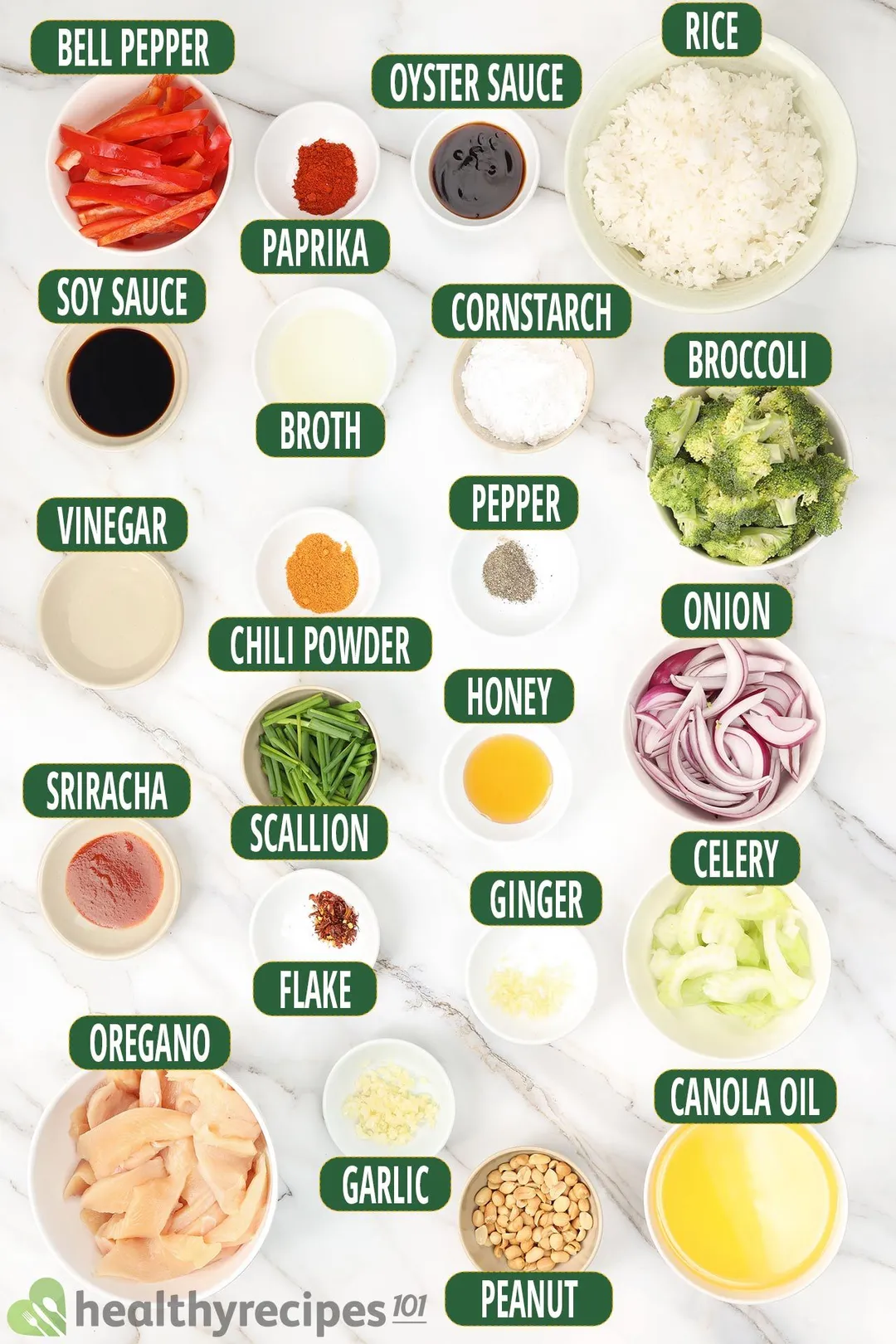 ingredient bowls for hunan chicken