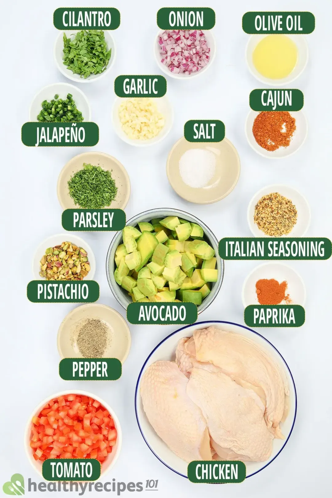 ingedients for chicken with avocado salsa