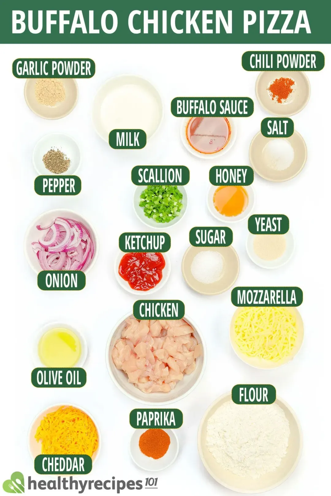 Ingredients for Buffalo Chicken Pizza