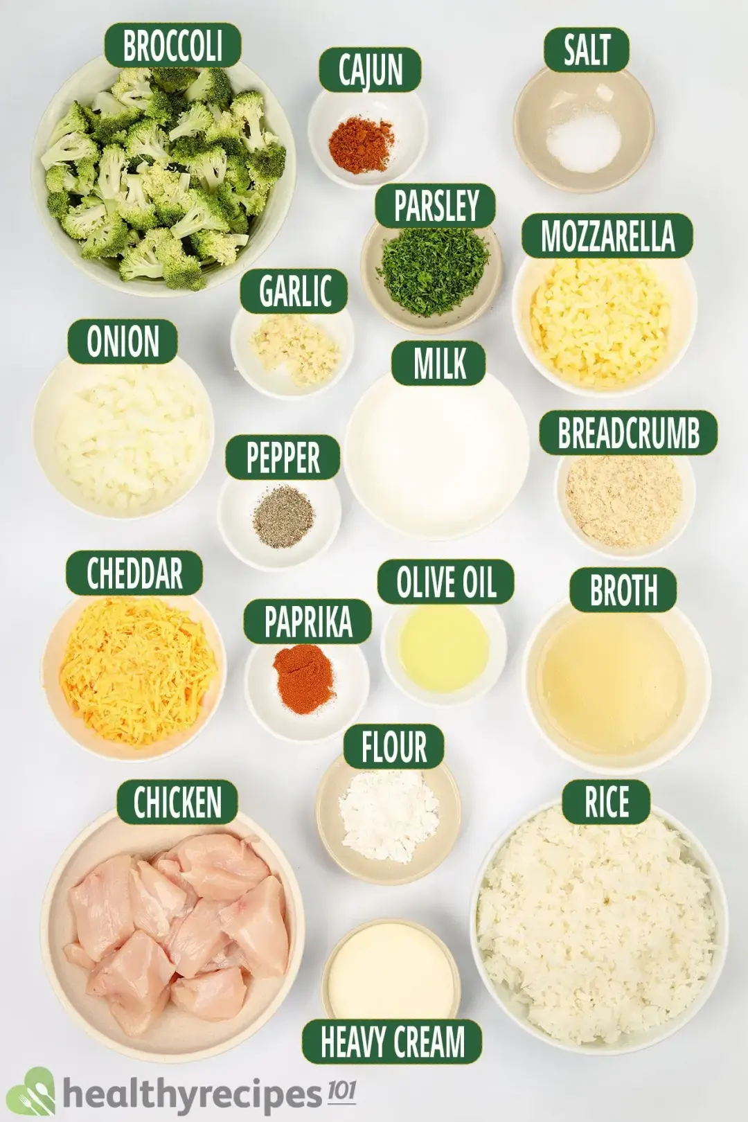 Ingredients for Chicken Broccoli Rice Casserole
