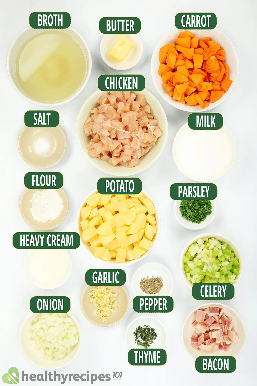 ingredient bowls for chicken potato soup
