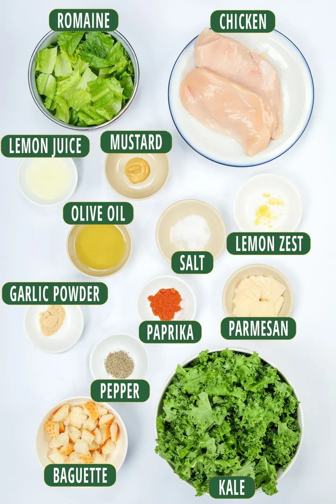 ingredients for lemon kale caesar salad