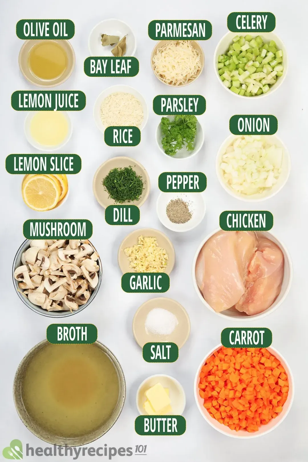 ingredients for Our Lemony Chicken Rice Soup Recipe