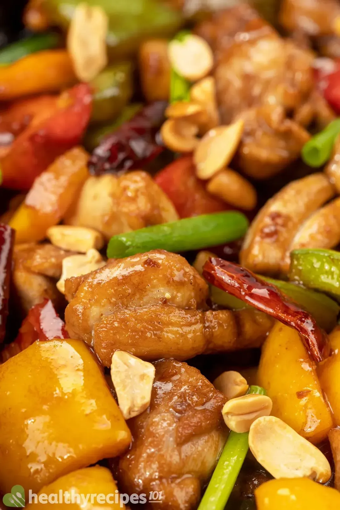A close-up shot of Kung Pao Chicken.