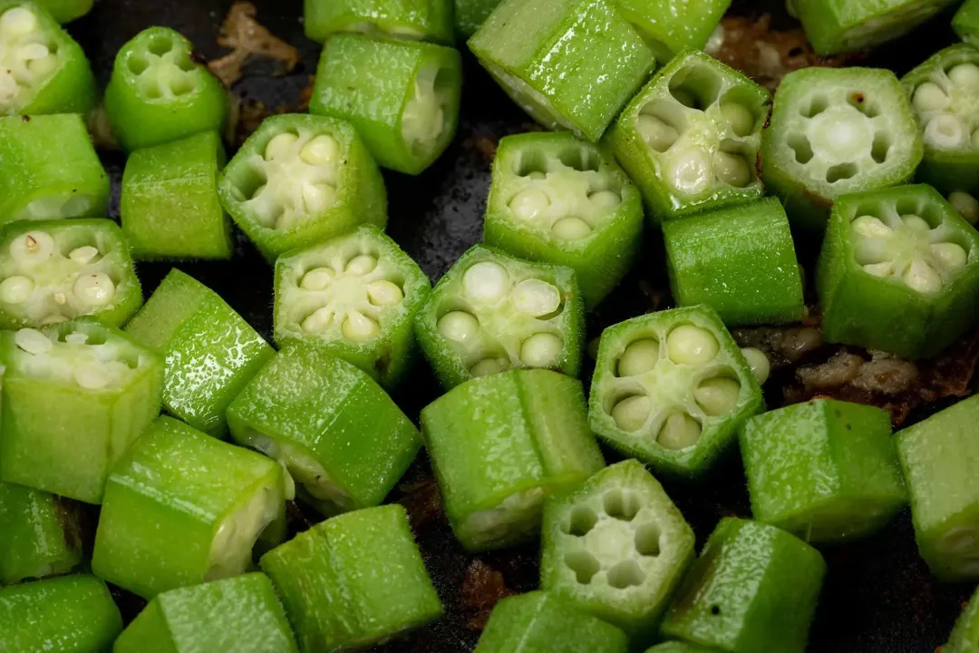 Sear the okra for chicken and sausage gumbo