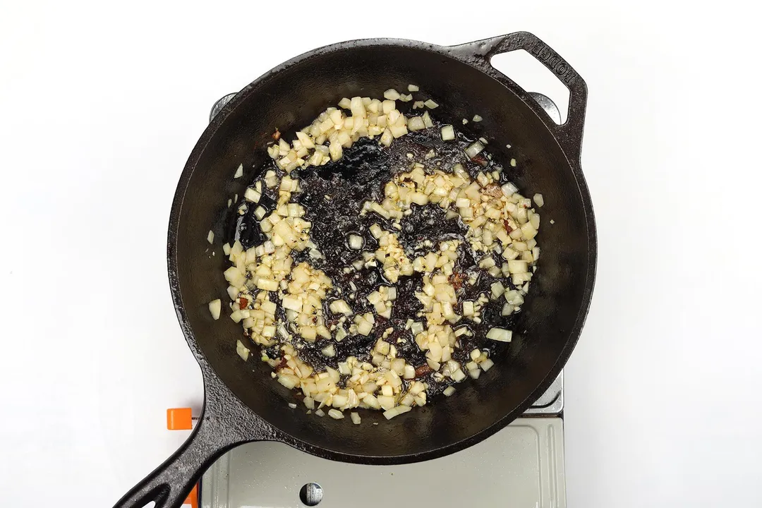 Caramelized garlic in a cast iron skillet