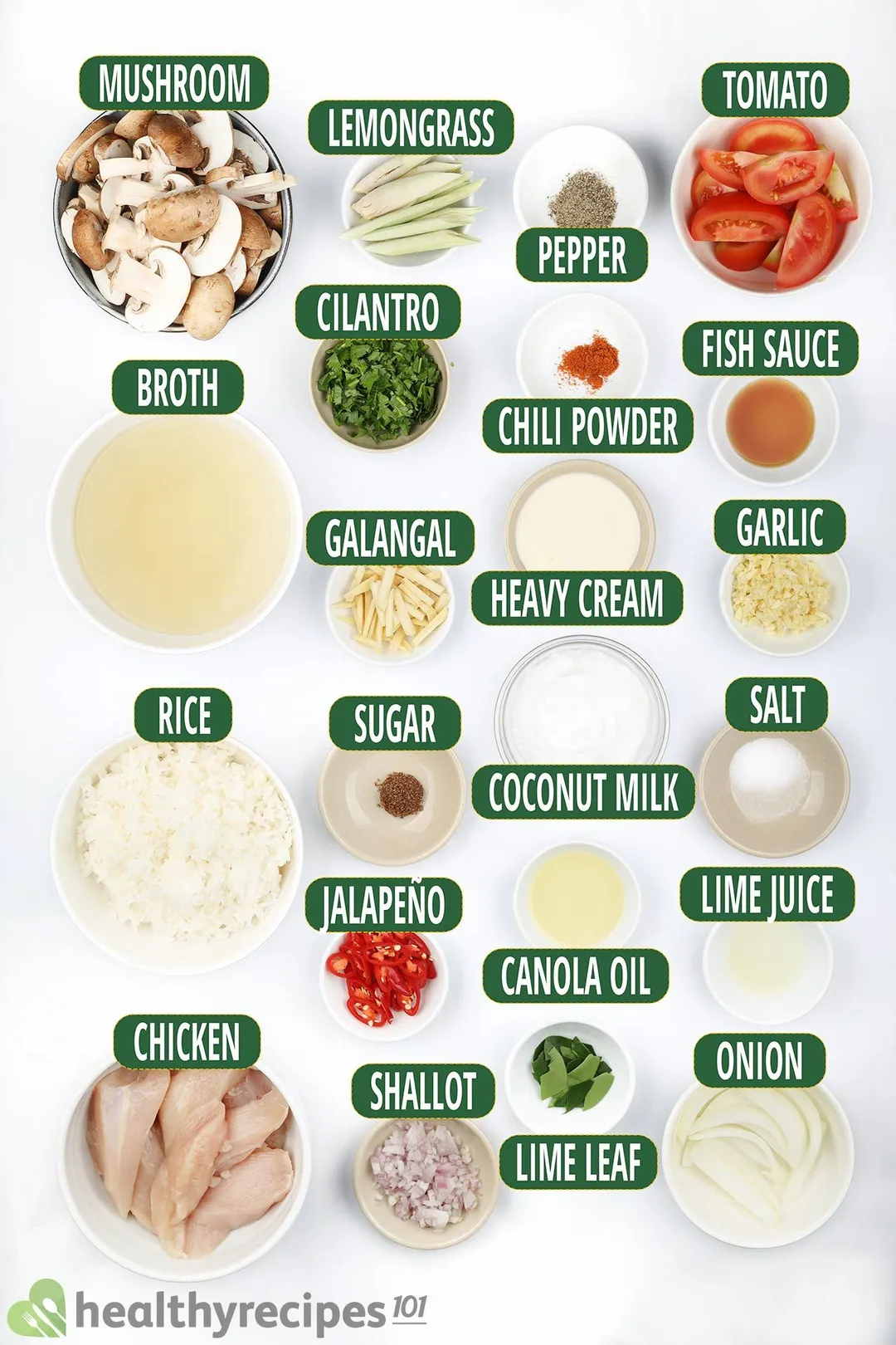 ingredient bowls for tom kha soup