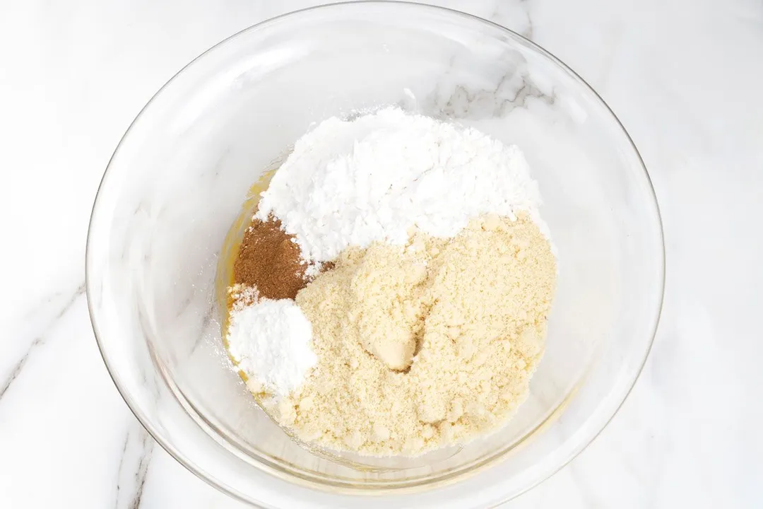 almond flour, cornstarch and pumpkin spice in a glass bowl