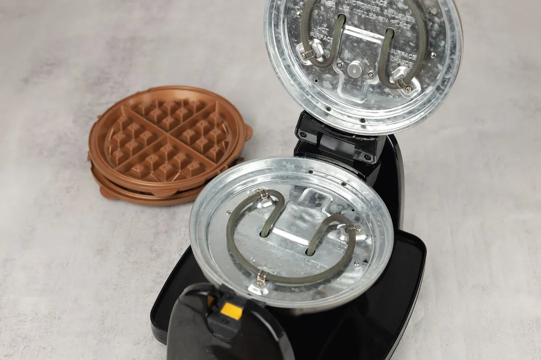 an opened waffle maker