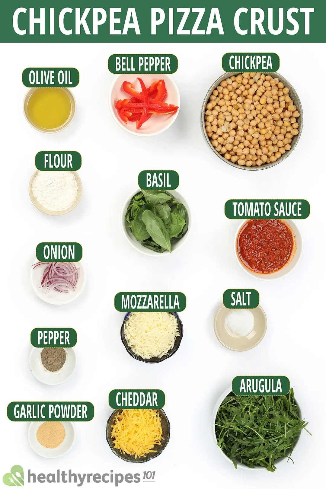 ingredient bowls for chickpea pizza crust