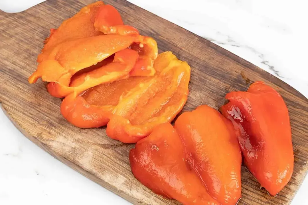 Peel and cut the red bell peppers ratatouille