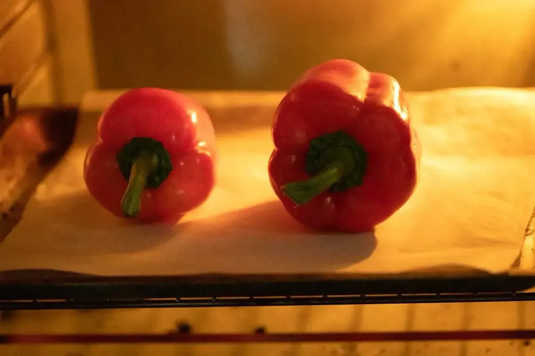 Roast the red bell peppers for raratouille