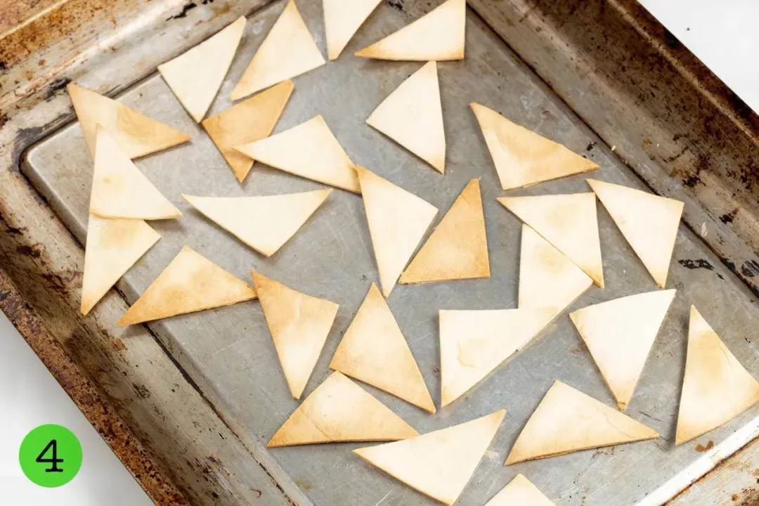 step 4 cut tortillas chips for Spinach Artichoke Dip