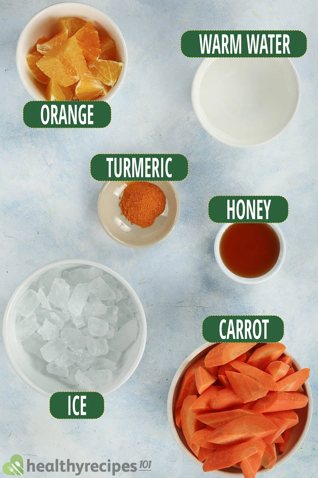 ingredient bowls for carrot turmeric juice