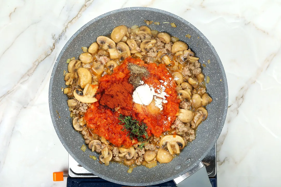 mushroom and seasoning in a skillet