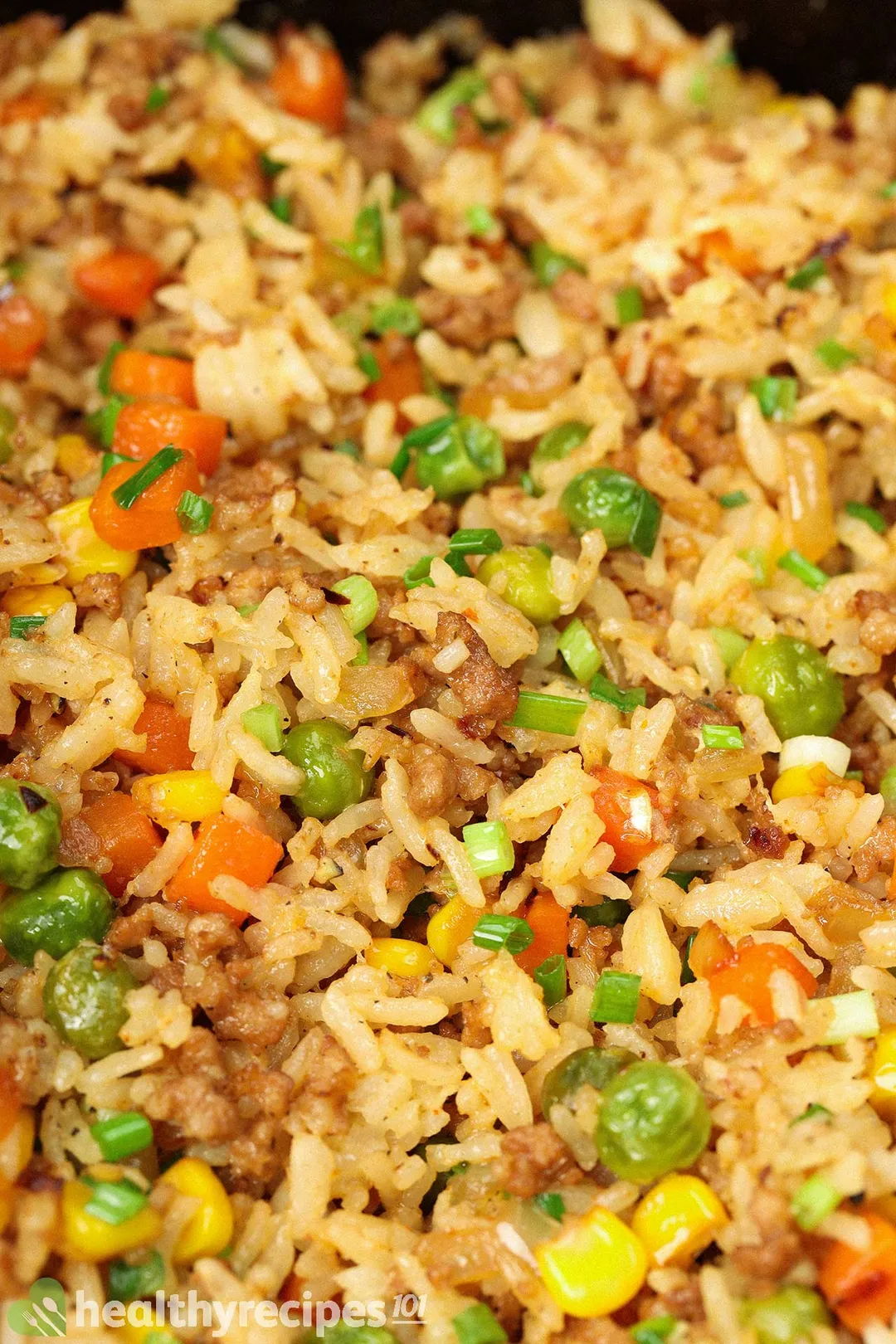close shot of cooked pork fried rice