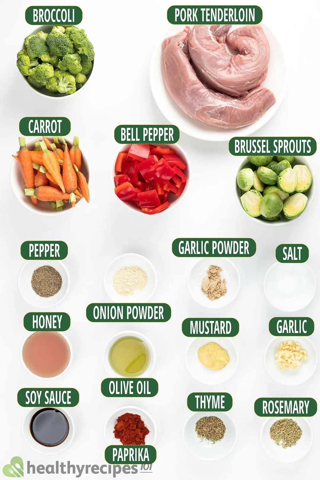 ingredients list: broccoli, pork tenderloin, carrot,...
