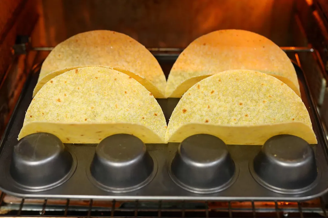four tortillas baking in the oven