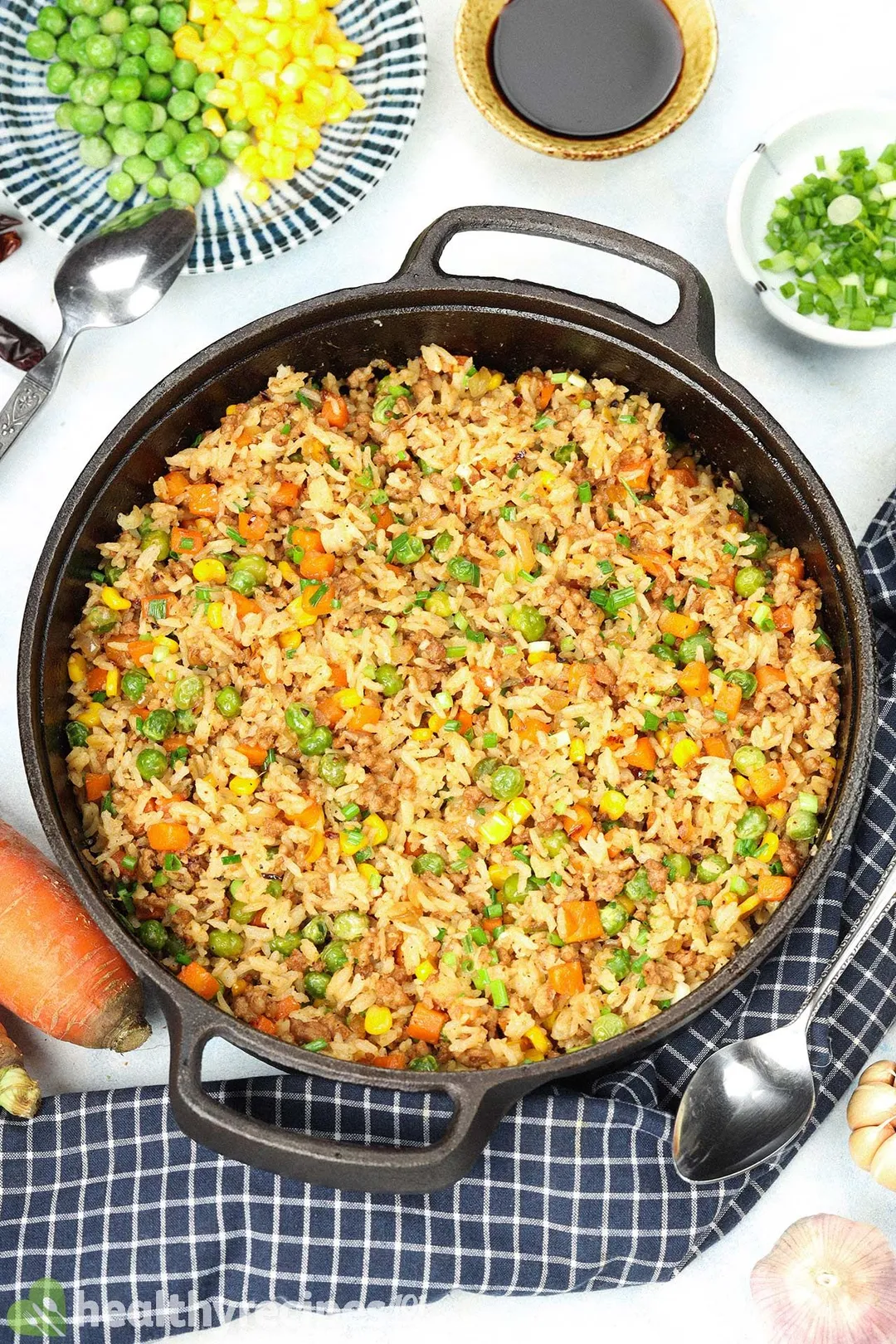 a cast iron of fried rice