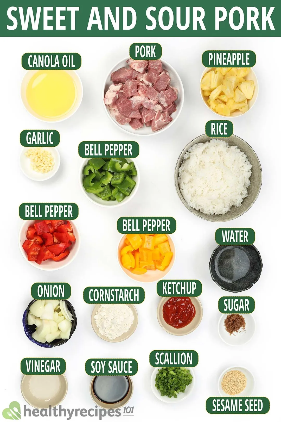 ingredient bowls for sweet and sour pork recipe