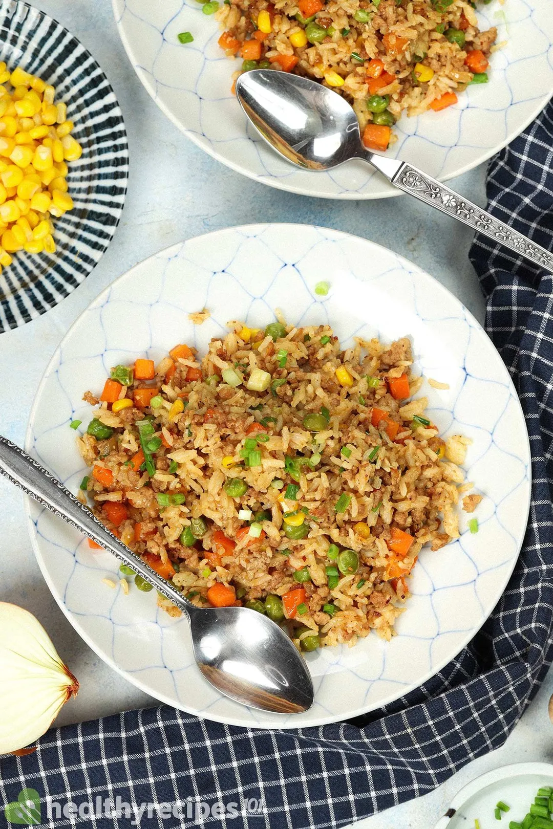 top view of a plate of fried rice