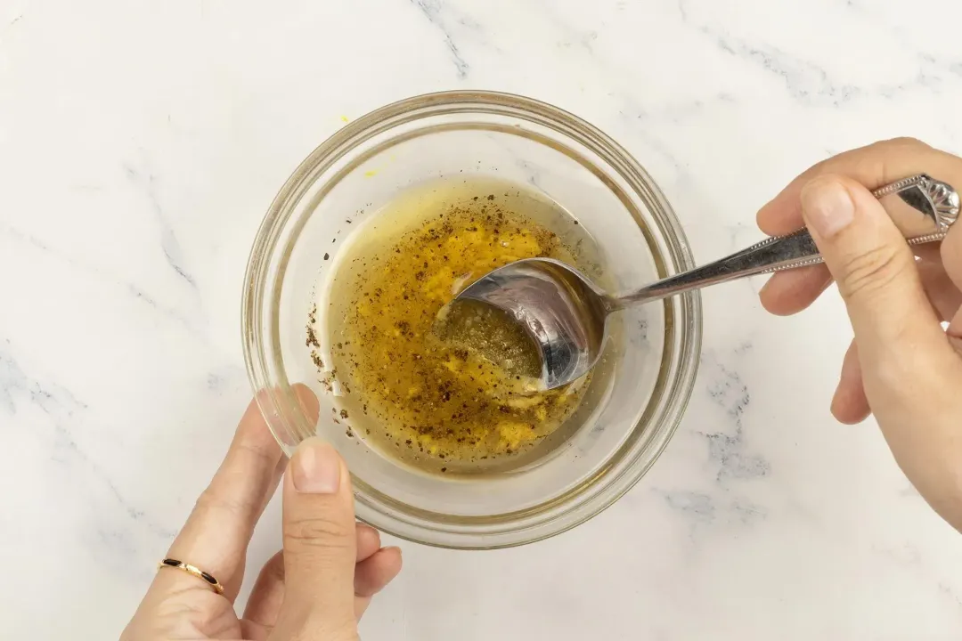 Mixing salad dressing for three bean salad