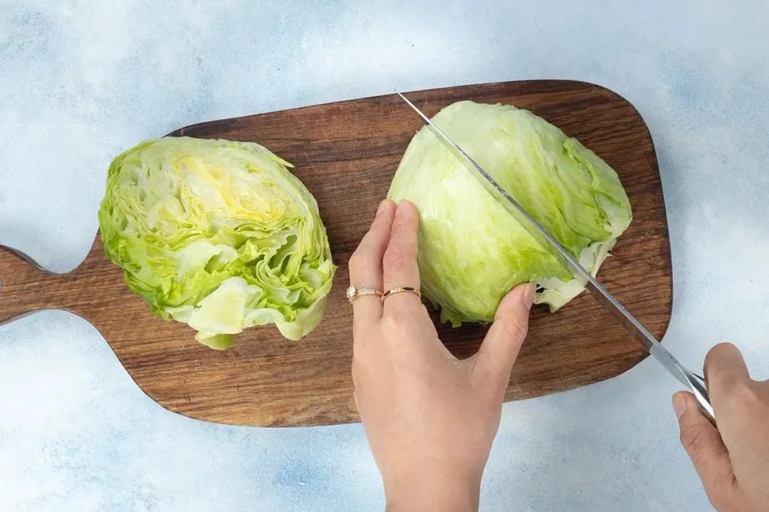How to Make a Wedge Salad step 1 cut letture